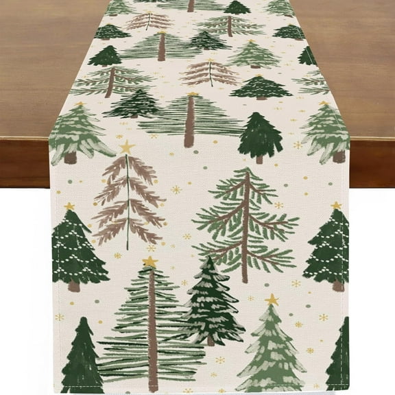 Xmas Trees Christmas Table Runner Watercolor Christmas Tree Runner for Table Seasonal Winter Holiday Christmas Decor for Home Kitchen Dining 13x72 Inch