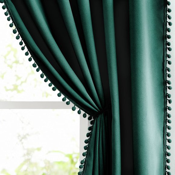 Cortinas Treatmentex Pompón Verde Opacas Completas 160x130cm x2