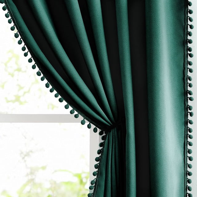 Cortinas Treatmentex Pompón Verde Opacas Completas 160x130cm x2