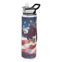 Qxltty American Flag with Eagle Water Bottle 32 oz with Straw BPA Free Reusable Fitness Sport Bottle Perfect for Travel School Outdoors and Gym