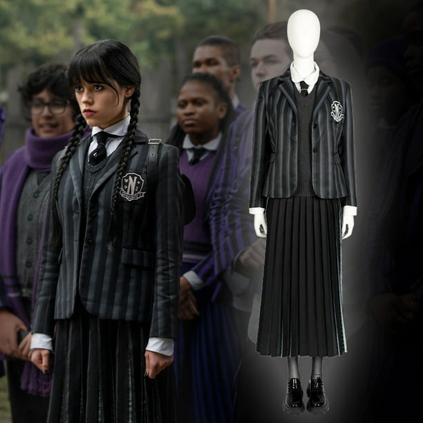 Traje de heroína de la familia Wednesday Addams, uniforme escolar para niñas, disfraz de cosplay (S)