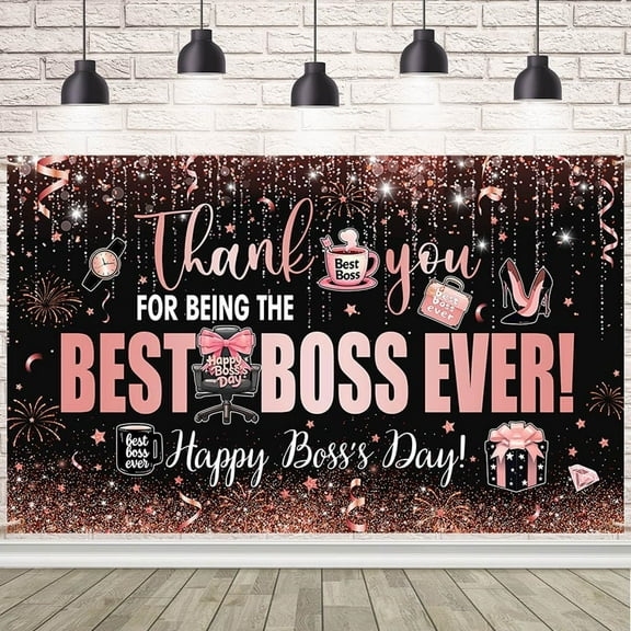 Pink Happy Boss's Day Backdrop Best Boss Ever Photography Background Decorations Office Background Banner Thank You Party for Best Boss Ever Party Photo Props Backdrop