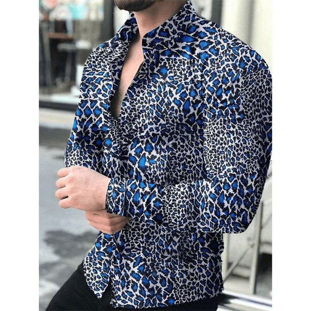 Camisa con estampado de leopardo para hombre, con puños, a la moda, informal, suave y cómoda, de alta gama, para fiesta, ropa urbana de manga larga para hombre