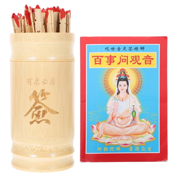 1 juego de varitas de la fortuna chinas con cubo de bambú y libro de adivinación budista.