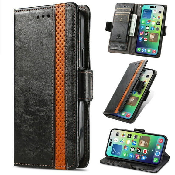 for iPhone 8/7/6/SE Leather Phone Case Wallet Folio Flip Cover Casual Business, [RFID Blocking] Multi Hidden Anti-theft Card Holder Cash Slot, Side Magnetic Buckle, Stand Support