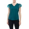 thumbnail image 2 of Adrianna Papell V-neck organza flutter sleeve solid moss crepe top by Curated Brands, 2 of 10