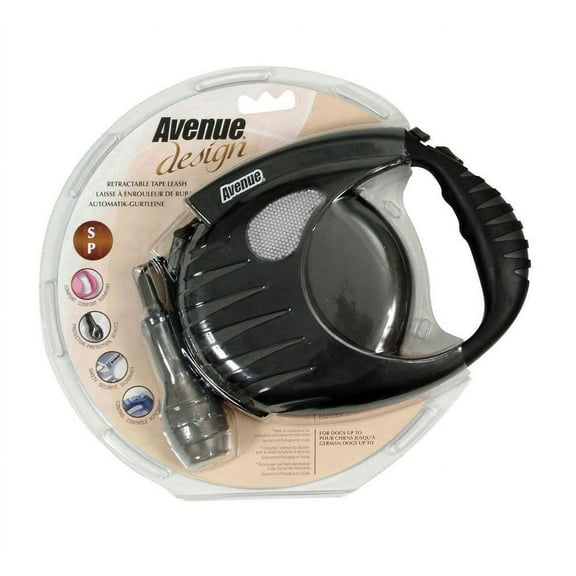 Avenue Design Black Retractable Tape Leash SMALL (For Dogs Up To 35 lbs)