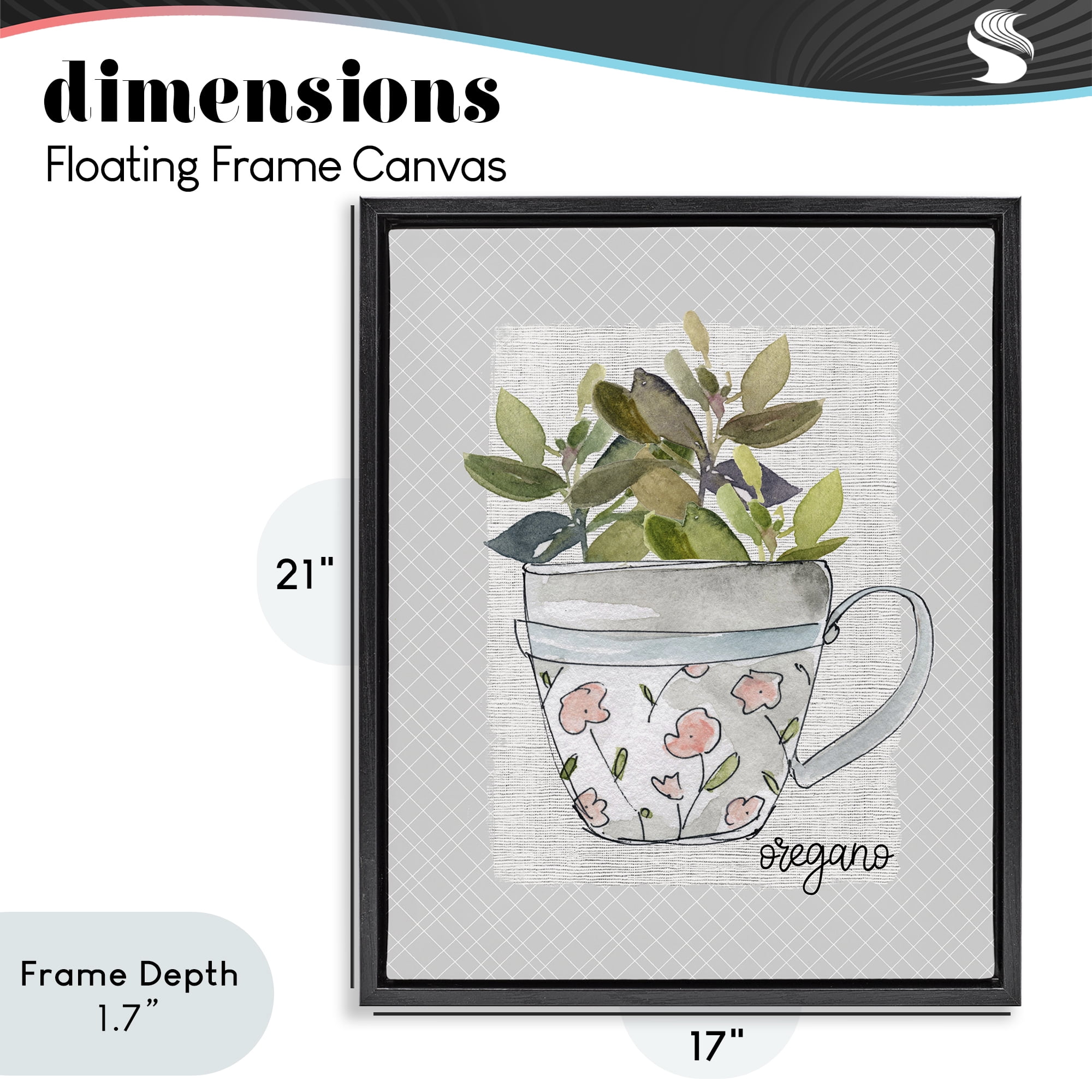 Stupell Industries Oregano Herb Mug Black Framed Floater Canvas Wall Art, design by Livi Finn