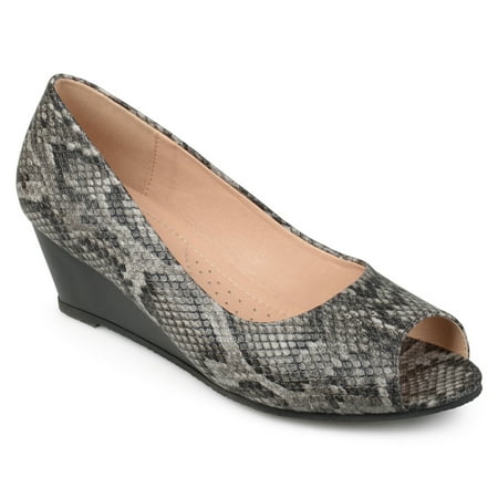 Apepazza Leather Wedges - Brinley Co. Women's Faux Leather Comfort-sole Peep-toe Wedges