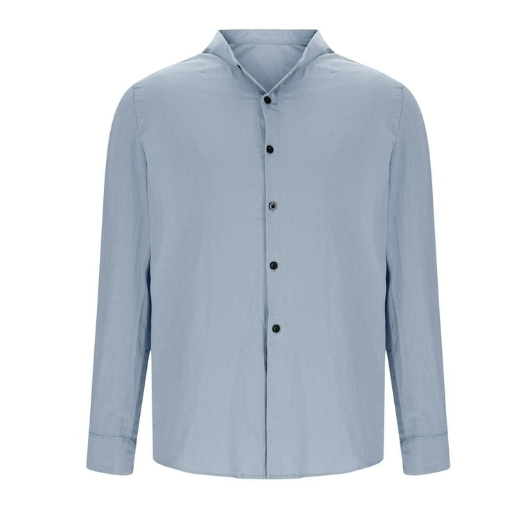 Band Collar Dress Shirts for Men Collarless Stretch Shirt Button Down Long  Sleeve T Shirts Muscle Fit Beach Tops - Walmart.com