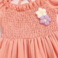 thumbnail image 5 of ZEHJUHAN Toddler Girls' Solid Color Bubble Sleeve A-Line Dress With Hand-Crocheted 3D Flower, Summer Tie Back Sundress for Vacation & Holidays, Pink，2Y, 5 of 7