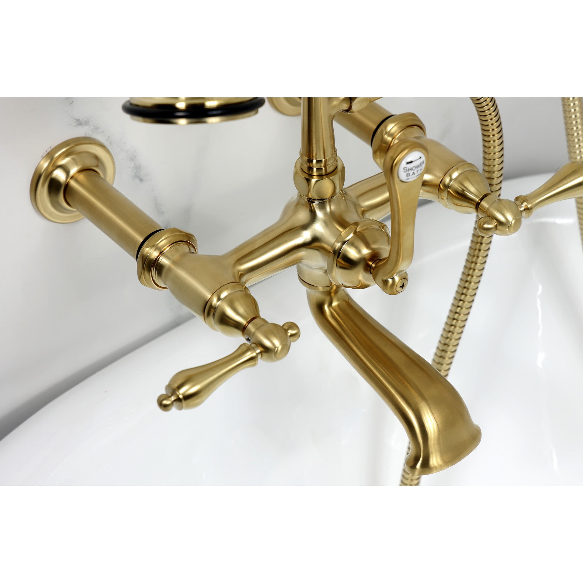 Kingston Brass CC541T7 Vintage 7-Inch Wall Mount Tub Faucet with Hand Shower, Brushed Brass