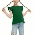 thumbnail image 4 of Inglocry Girls' Flutter Sleeve T-Shirt Soft Casual Summer Crewneck Cute Tees Basic Tees Girls Soft Summer Tops Age 4-15 Army Green 140, 4 of 4