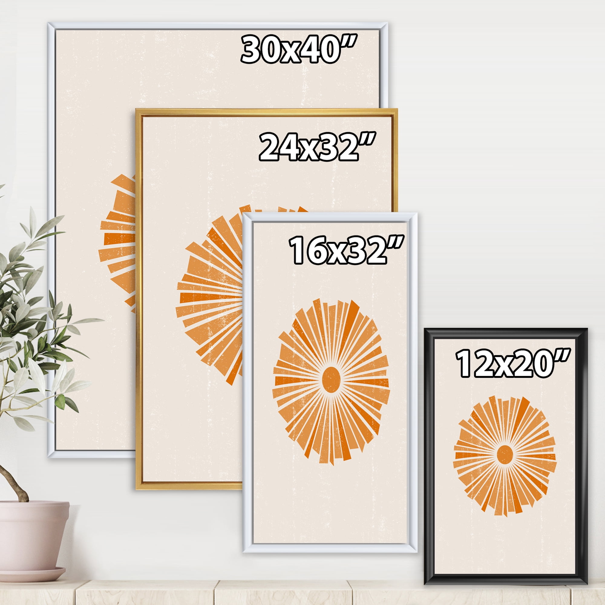 Designart 'Orange Radiant Sun I' Modern Framed Canvas Wall Art Print