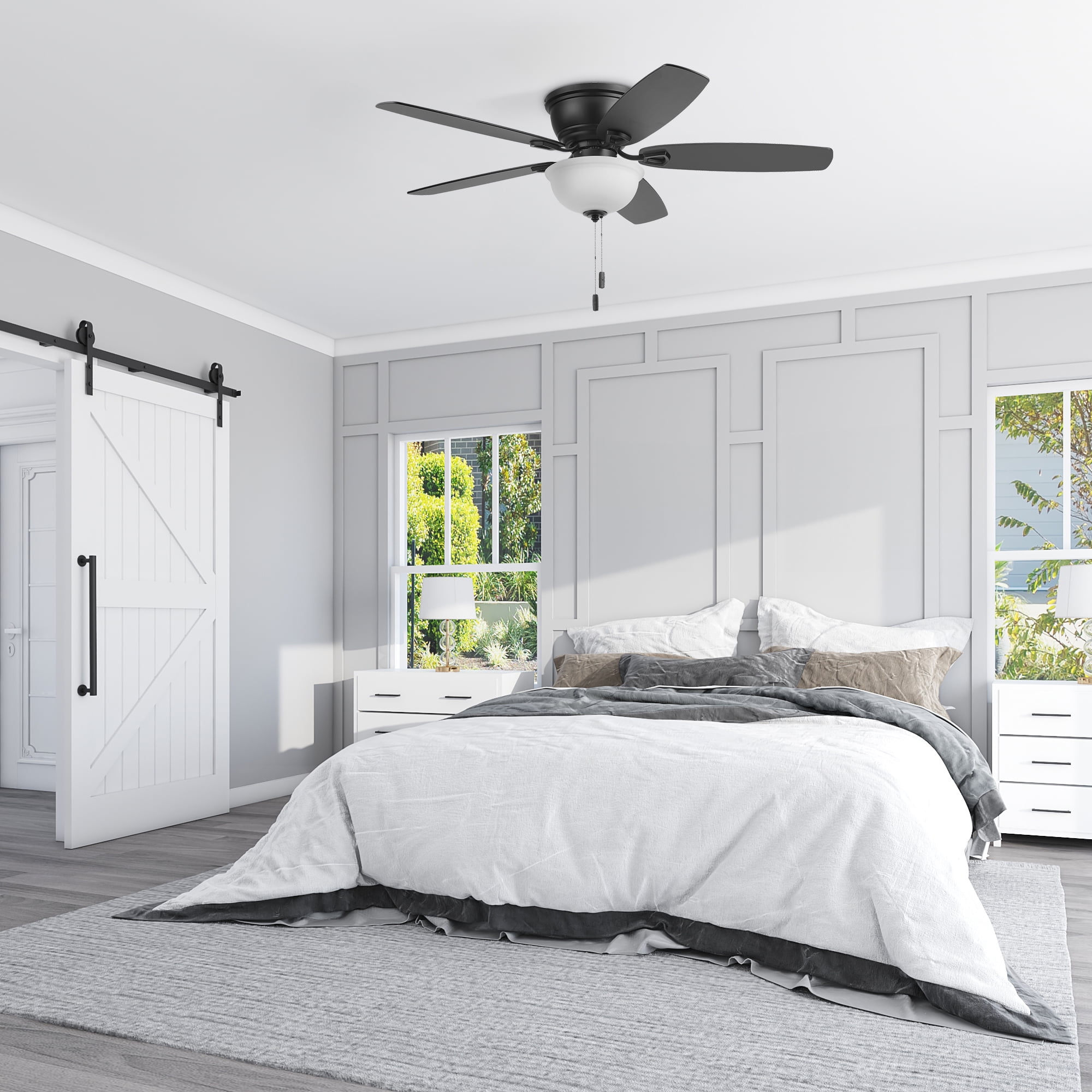 Honeywell Rockford 52" Traditional Black Indoor Ceiling Fan with Light, Pull Chains & Reversible Motor
