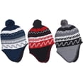 thumbnail image 2 of Polar Wear Boys Micro-Fleece Lined Knit Hat with Ear Flaps & Pom Top in 3 Colors, 2 of 2