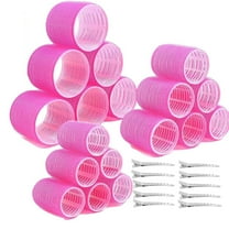 Jumbo Hair Curlers Rollers, 18 Pcs 3 Sizes Hair Roller Curlers,Self Grip Holding Rollers with 10 Pcs Hair Clips for Long Straight Thick Hair (Rose Red)