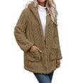 thumbnail image 5 of Tusihei Women's Collared Hooded Long Sleeve Fuzzy Coat Warm Button Down Cardigan Outerwear Casual Fall Winter Solid Sweater Jacket, Brown S, 5 of 8