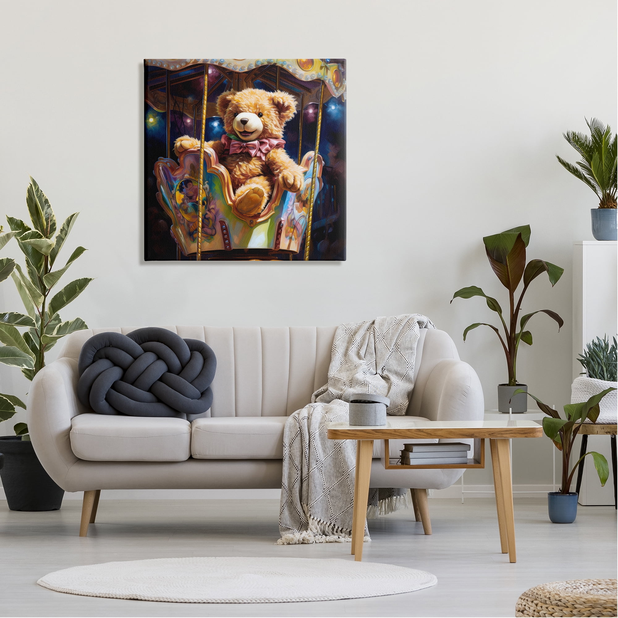 Stupell Industries Teddy Bear on Carousel Animals & Insects Painting Gallery Wrapped Canvas Art Print Wall Art, 30 x 30