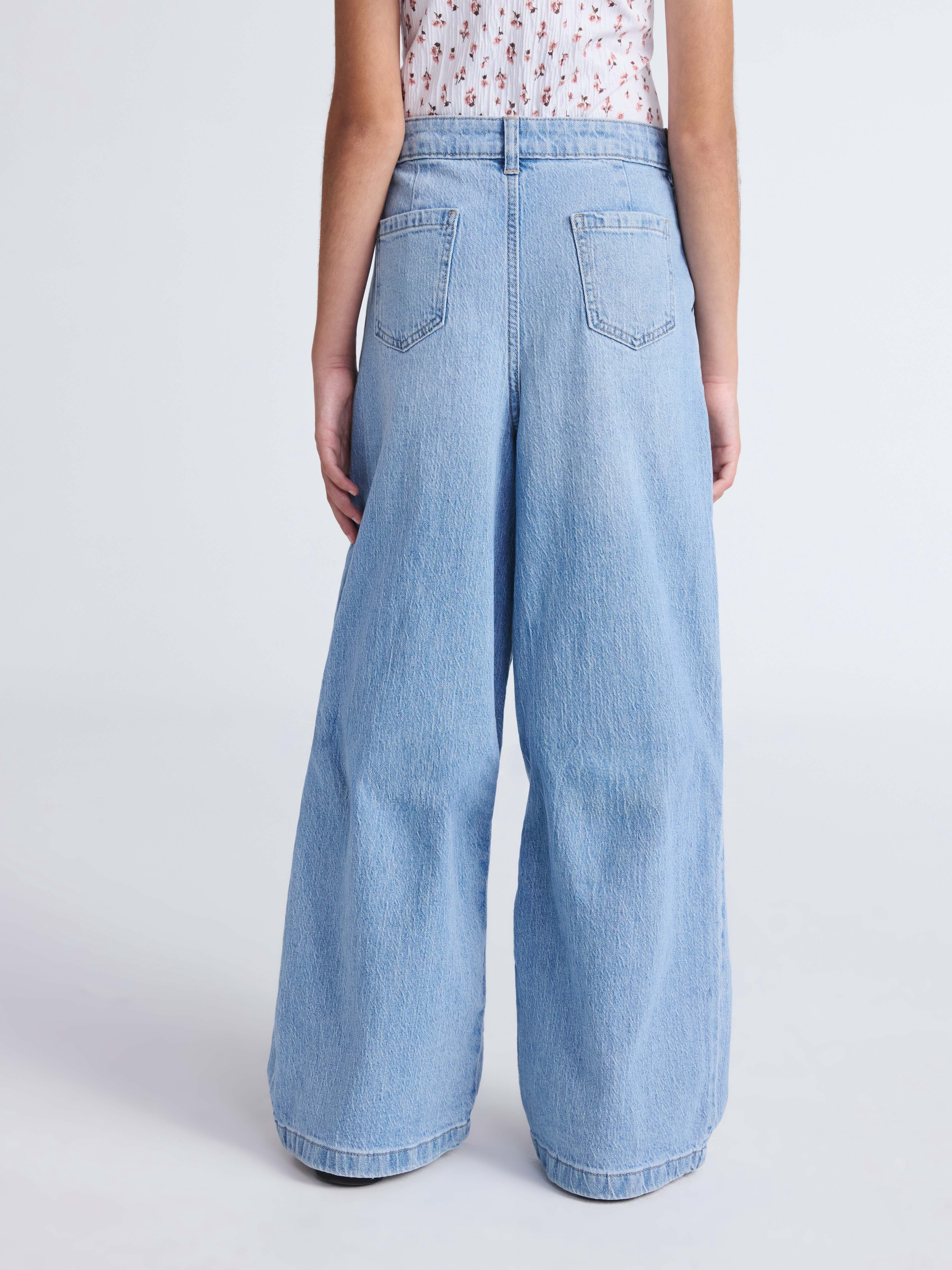 Weekend Academy Girls Wide Leg Pleated Denim Jeans, Sizes 5-18