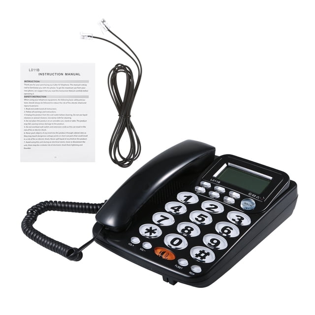Desktop Desktop Wired Landline Telephone with Large Buttons Hands-free Calls Adjustable Screen Brightness BlackUS Telephone Line