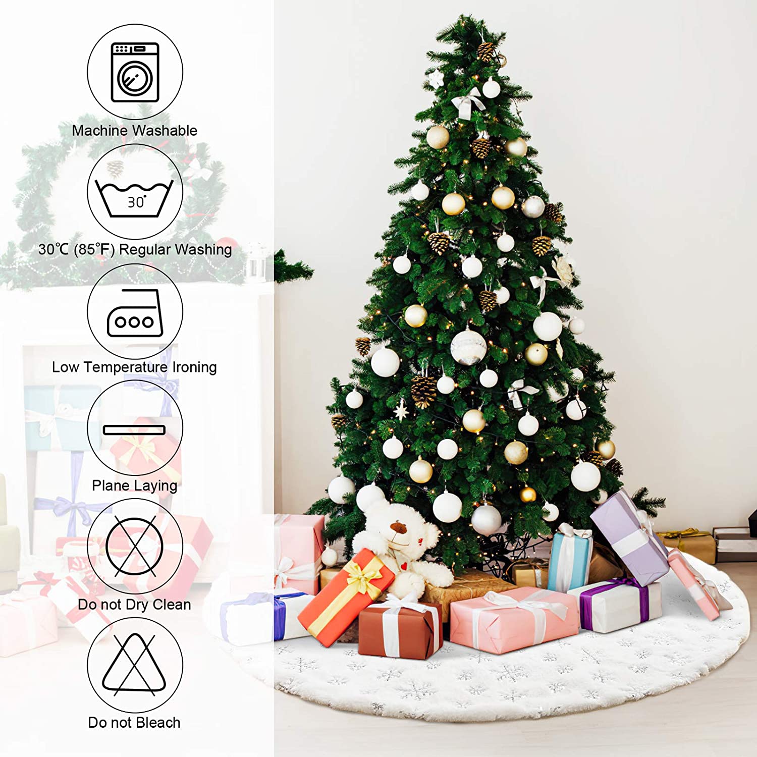 Lomyolo 30-Inch White Plush Christmas Tree Skirt photo 6