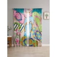 thumbnail image 4 of Sheer Curtains 63 Inches Long 2 Panels, Summer Colorful Slippers Beach Rod Pocket Curtain Voile Draperies, Seaside Starfish Polka Dot Light Filtering Window Treatment for Living Room Kitchen Bedroom, 4 of 8
