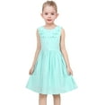 thumbnail image 3 of Girls Dress Turquoise Button Bow Stripe Sleeveless Cotton Sundress 6 Years, 3 of 7