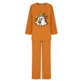 thumbnail image 4 of QIUOMBBP Womens 2 Piece Outfit Fall Clothes Halloween Ghost Print Long Sleeve Crew Neck Tops Matching Wide Leg Pants Loose Casual Sweatsuit Sets, Orange, XXXL, 4 of 5