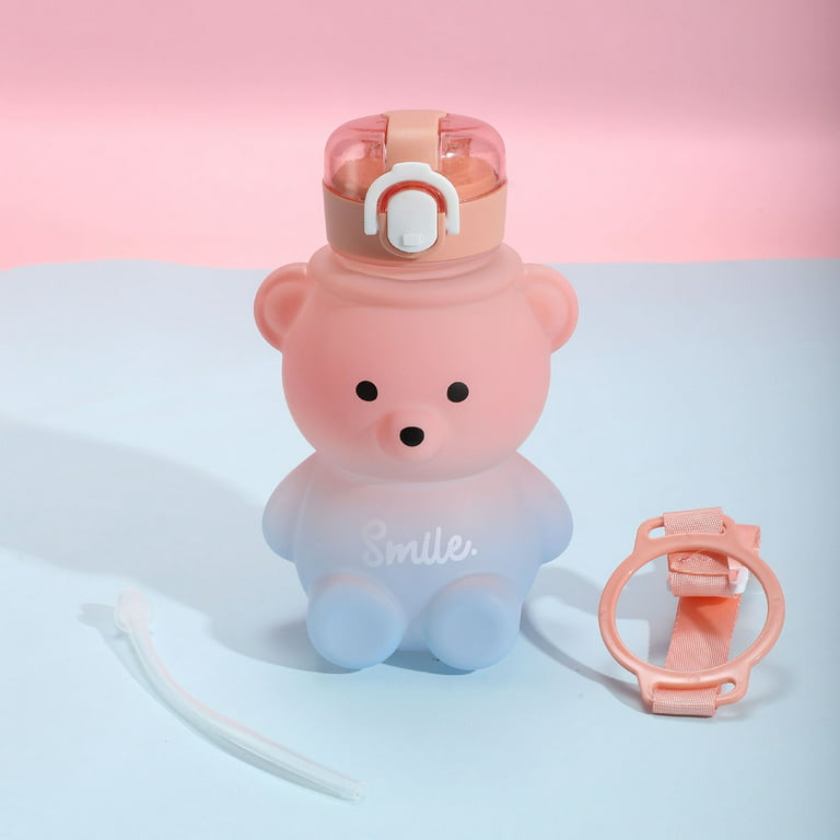 700ml bear water bottle with straws for girls plastic cute school straw  drinking bottle juice teacup without BPA