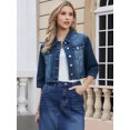 thumbnail image 4 of DARING DIVA Women's Rolled Sleeve Button Down Crop Jean Jacket XS Deep Blue, 4 of 6