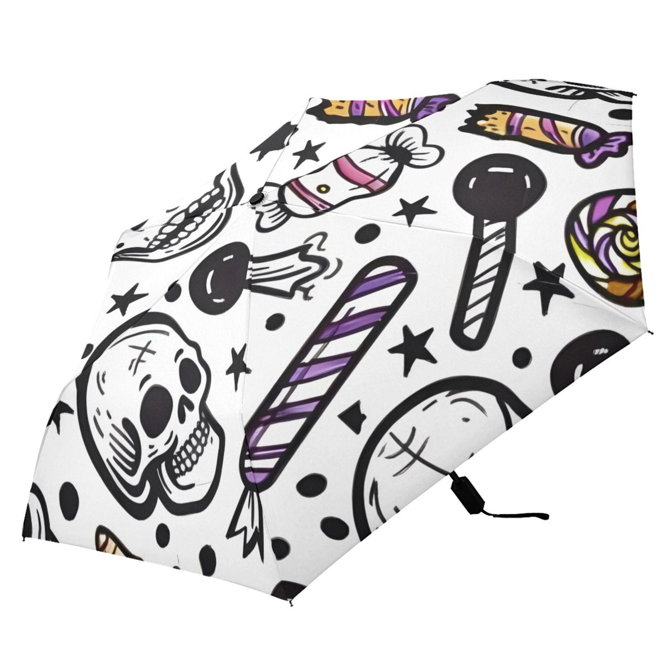 ALAZA Skeleton Cartoon UPF 50+ Compact Folding Umbrella for Rain Travel Umbrella Packable
