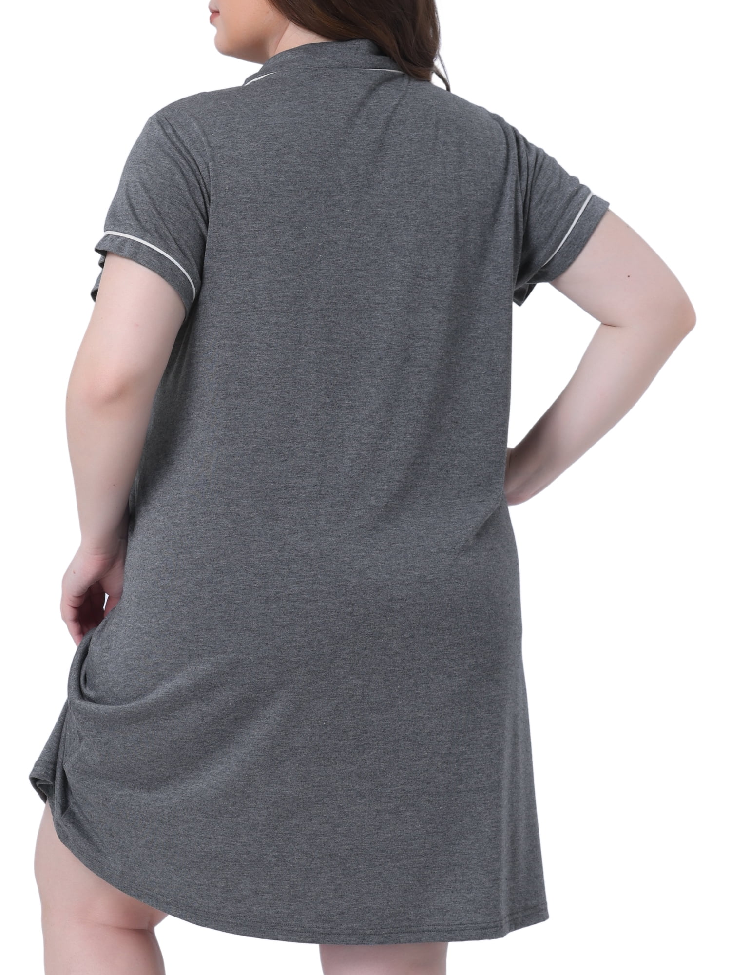 DARING DIVA Women's Plus Size Short Sleeves Sleep Shirt 3X Dark Gray