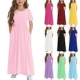 thumbnail image 6 of Fesfesfes Girls Maxi Dress Short Sleeve Casual Long Dresses with Pockets 6-12 Years, 6 of 6