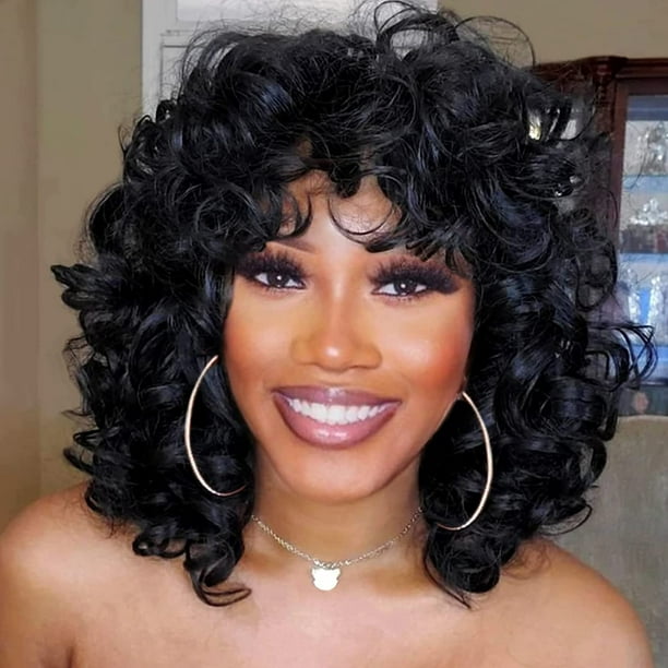 Jianouu Short Curly Wigs for Black Women, Soft Black Big Curly Wig Heat Resistant Natural Looking, Synthetic Wig for American Women (Big Curly) - Jianouu Short Curly Wigs for Black Women, Soft Black Big Curly Wig Heat Resistant Natural Looking, Synthetic Wig for American Women (Big Curly) -