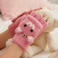 thumbnail image 4 of allydrew Winter Warm Cute Cat Fingerless Gloves for Girls, Convertible Flip Top Half Finger Mittens, Rose, 4 of 6