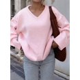 thumbnail image 4 of Women'S V Neck Sweaters Black Sweater Tops High Low Hem Fall Basic Knit Jumper Top Casual Sweater Pink XL, 4 of 5