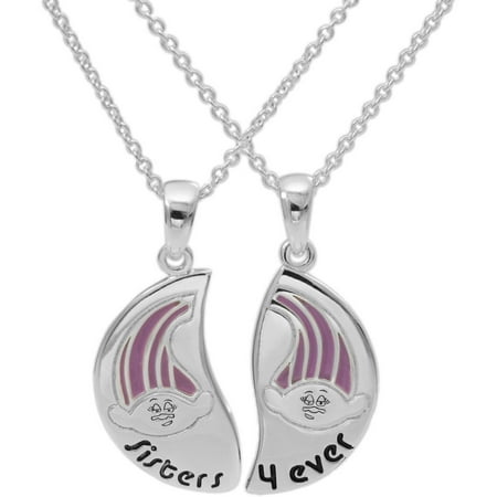 Trolls Silver-Plated Sisters 4 Ever Pendants Set , 18" chain