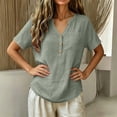 thumbnail image 4 of Rciityk Women's T Shirts Cotton Linen V Neck Short Sleeve Tops Solid Color Loose Fit Summer Tunic Shirts with Chest Pocket, 4 of 7