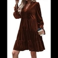 thumbnail image 1 of Vestido Babydoll Elegante de Terciopelo para Mujer, de Larga, Informal, con Escote en V, Corte A, Fluido, Formal, para Fiesta de Boda. Naranja Quemado XL, 1 of 8