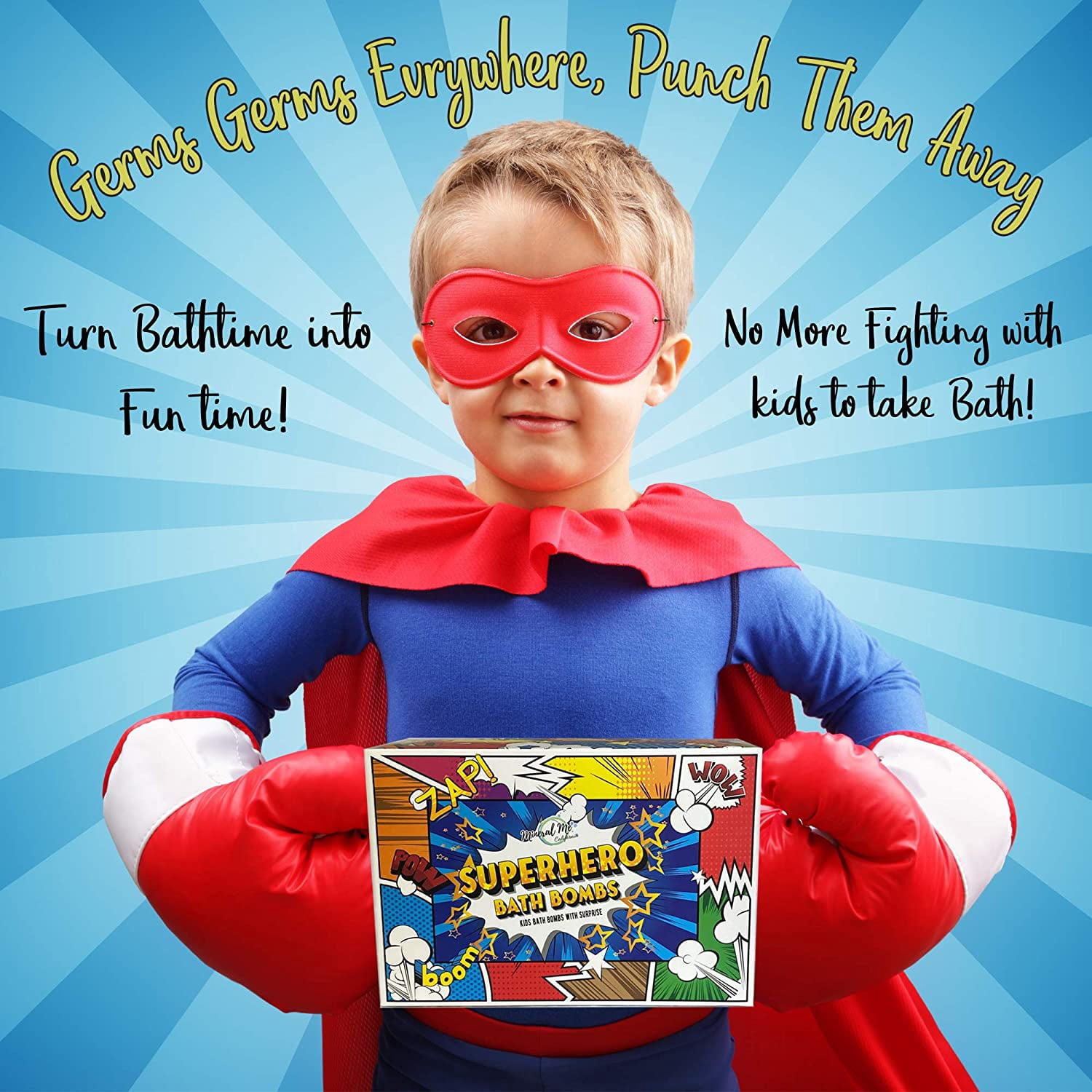 Bath Bombs for Kids with Superhero Toys Inside - Mineral Me Organic Bath Fizzies with Fruit Scent