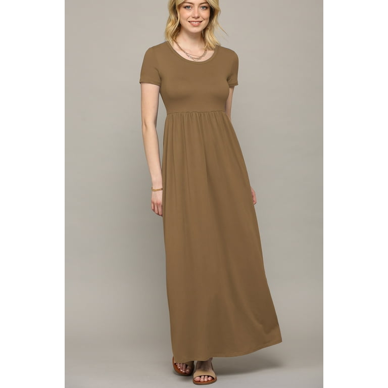 Made by Johnny Women s Short Sleeve Loose Plain Casual Long Maxi Dresses with Pockets XXL TAUPE