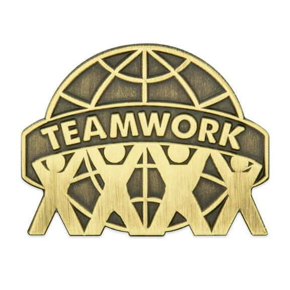 PinMart's Antique Bronze Teamwork Globe Lapel Pin