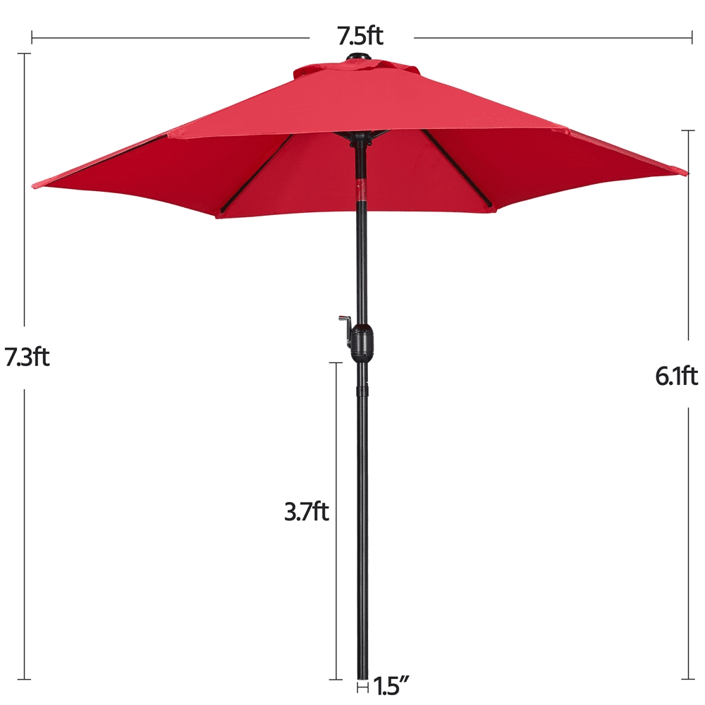 Renwick 7.5ft Patio Market Umbrella with 6 Ribs Push-button Canopy Tilt, Red