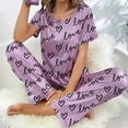 thumbnail image 4 of Pajamas for Women Set Casual Valentine'S Day Letter Print Short Sleeve Long Pants Homewear Sleepwear Fall Outfit, 4 of 8