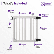 50.5in H x 48in W (1 Gate) No Dig WamBam Sturbridge Gate Kit, White Vinyl Picket Yard Fence Gate with Hardware Included for Sturbridge Fence Kit, Durable Outdoor Gate for Yard or Pool, BL19104