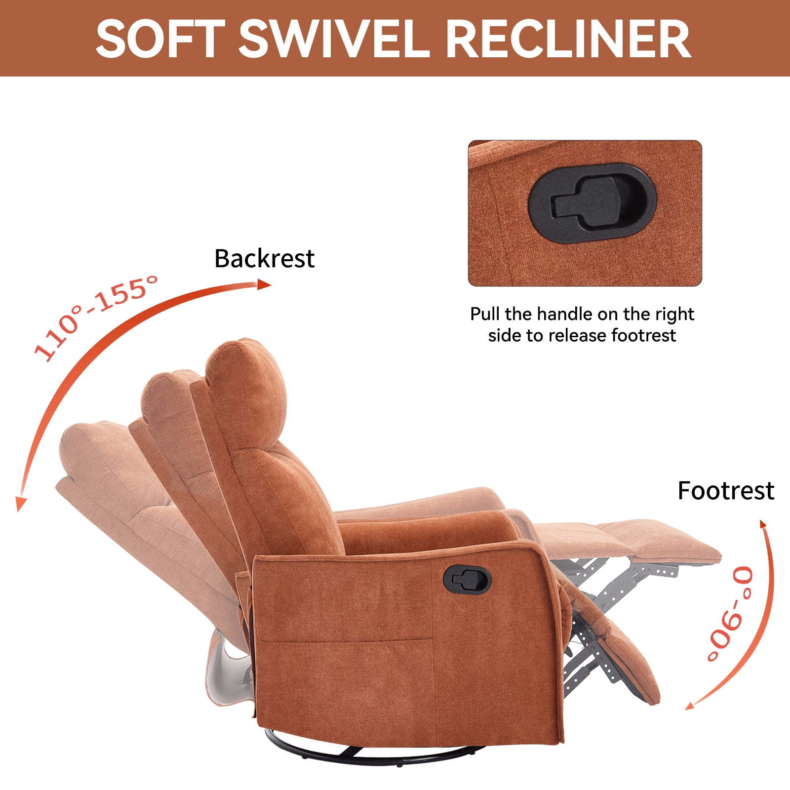 Segmart 360° Swivel & Rocker Recliner Chair with Massage & Lumbar Heat- Manual Recliner, Fabric Lounge Chair for Living Room