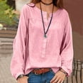 thumbnail image 3 of Pompotops Blouse Décontractée à Manches Longues pour Femmes, Col Rond, Couleur Unie, Boutons Ouverts, 3 of 5
