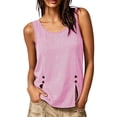 thumbnail image 2 of Karymi Womens Tops Round Neck Gingham Plaid Sleeveless Tank Top, Side Button Split Hem Loose Fit Casual Vest, Lightweight Summer Daily Blouse Workout Tops for Women, 2 of 9