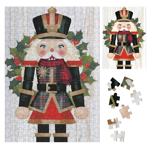 Shiartex Nutcracker Holly Wreath Scarf Wooden Jigsaw Puzzle Home Decor Game Gift for Family Friends 300PCS